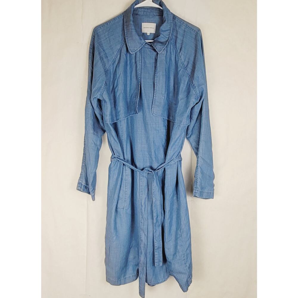Second Female blue chambray belted trench coat Size XL Coastal Preppy Old Money